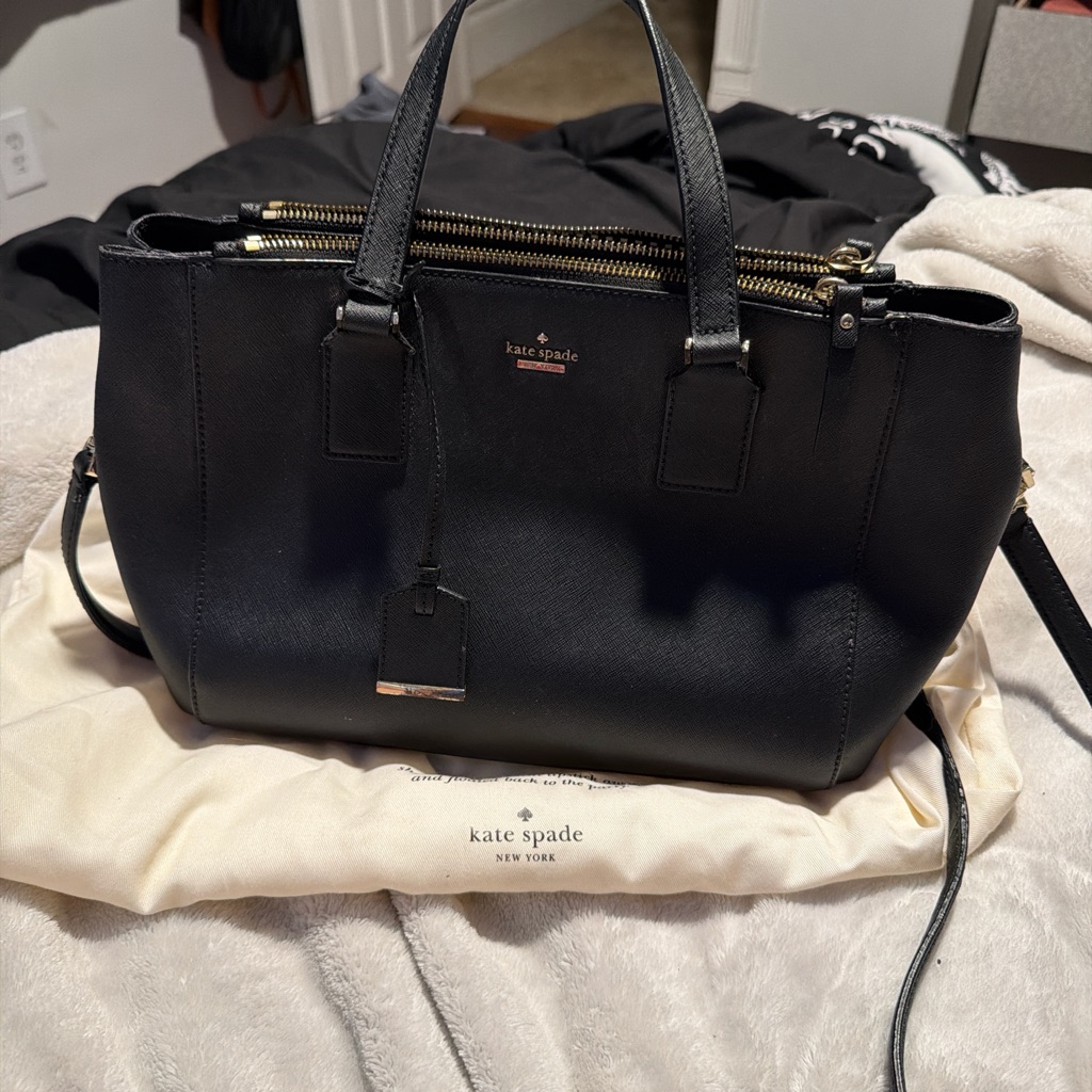 Black Kate Spade Purse With Top Handle And Long Strap